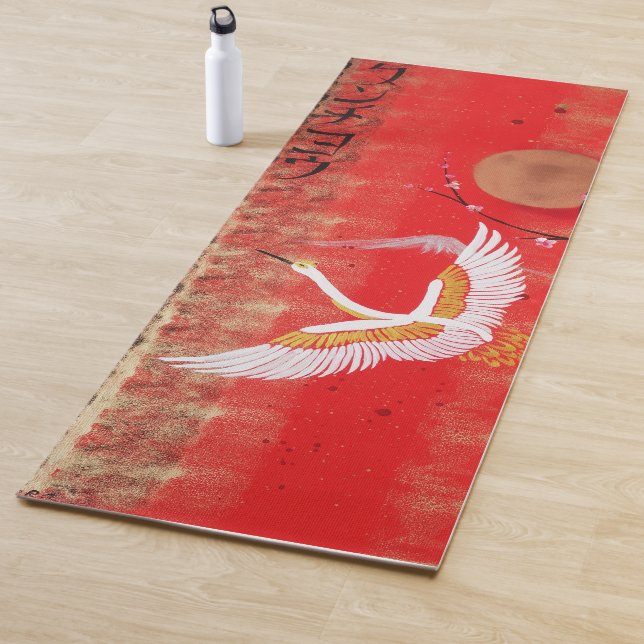 Japanese crane sun Japan sakura red painting Yoga Mat (In Situ)
