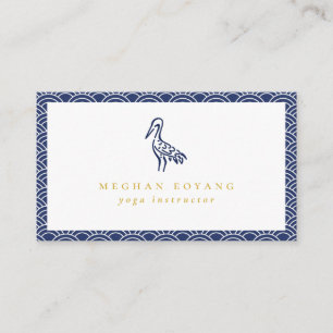 Japanese Crane Wave Pattern Navy Blue Business Card