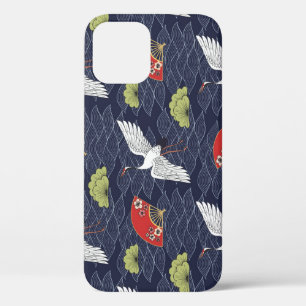 Japanese Cranes and Fans: Vintage Pattern iPhone 12 Case