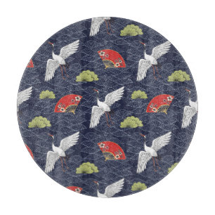 Japanese Cranes and Fans: Vintage Pattern Cutting Board