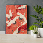 Japanese Cranes Burnt Orange Kimono Fabric Art Poster<br><div class="desc">Japanese redneck cranes pattern,  burnt orange kimono fabric art print,  ready to decorate your walls!</div>