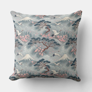 Japanese Cranes & Cherry Blossom Mt Fuji Pattern Cushion