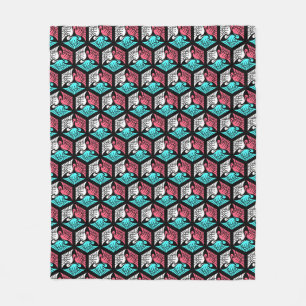 Japanese Cranes, Coral, Turquoise and Black Fleece Blanket
