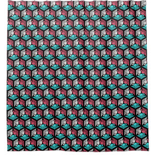 Japanese Cranes, Coral, Turquoise and Black Shower Curtain