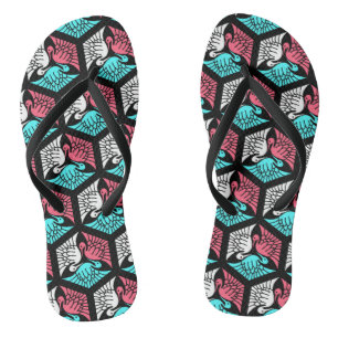Japanese Cranes, Coral, Turquoise and Black Thongs