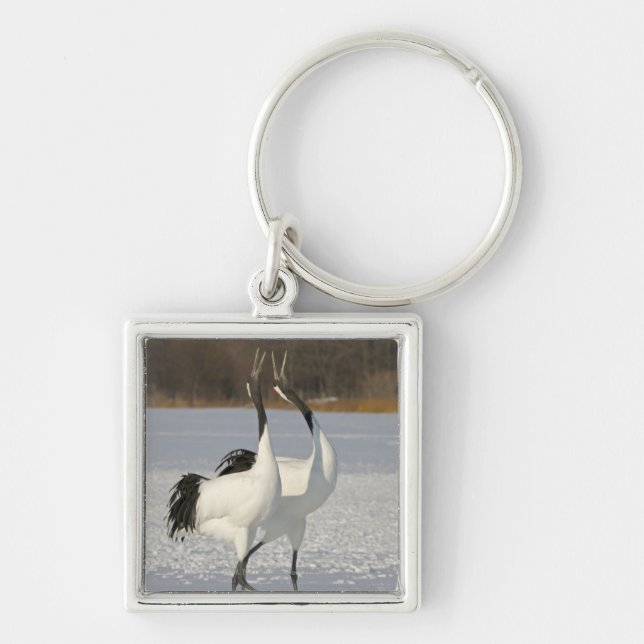 Japanese Cranes dancing on snow Key Ring (Front)