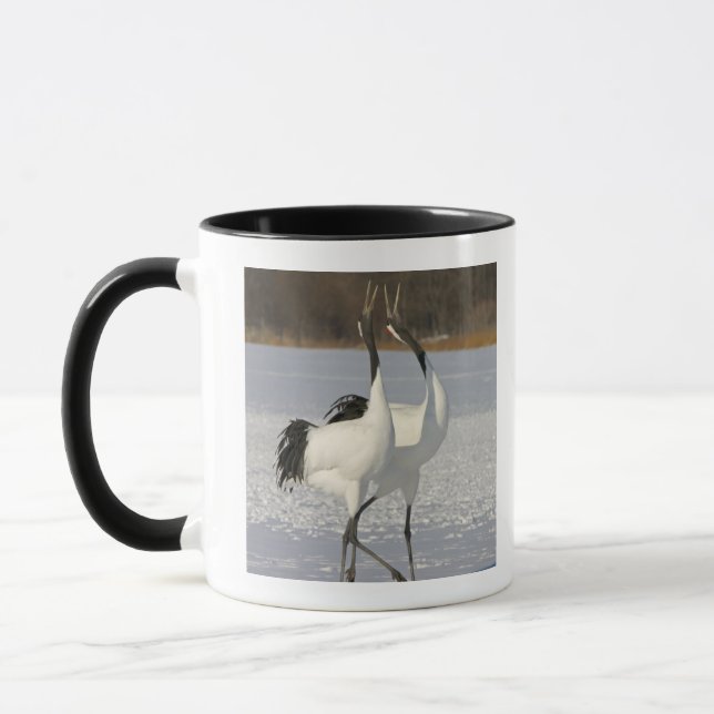 Japanese Cranes dancing on snow Mug (Left)