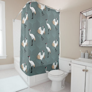 Japanese Cranes & Gingko Leaves Shower Curtain