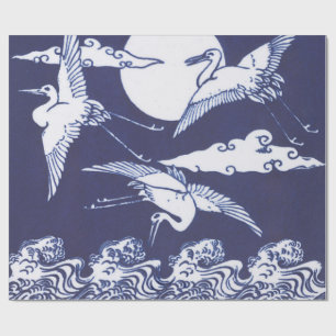 JAPANESE CRANES IN BLUE WRAPPING PAPER