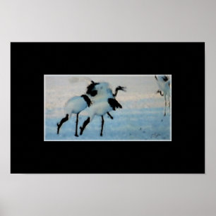 Japanese Cranes in Snow art on canvas print