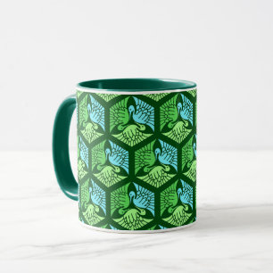 Japanese Cranes, Jade Green and Light Blue Mug