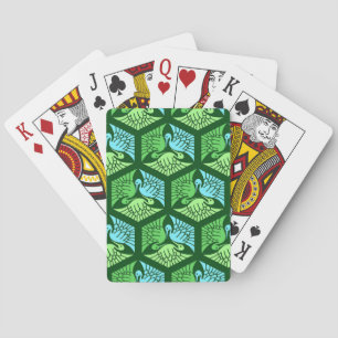 Japanese Cranes, Jade Green and Light Blue  Playing Cards