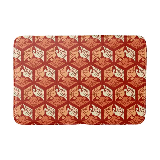Japanese Cranes, Mandarin and Light Orange Bath Mat (Front)