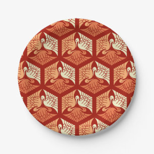 Japanese Cranes, Mandarin and Light Orange Paper Plate