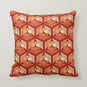 Japanese Cranes, Mandarin and Light Orange Throw P Cushion