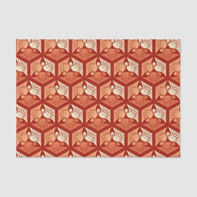 Japanese Cranes, Mandarin and Light Orange Tissue Paper (Front)