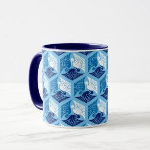 Japanese Cranes, Navy, White, and Light Blue  Mug