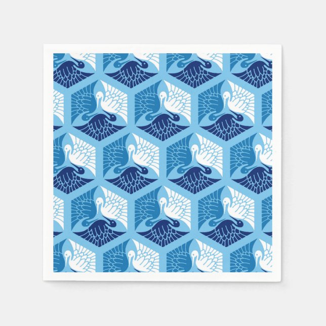 Japanese Cranes, Navy, White, and Light Blue Napkin (Front)