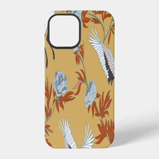 Japanese cranes, peony, sequins pattern iPhone case (Back)