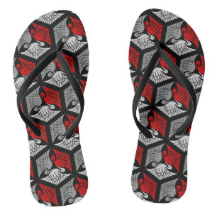 Japanese Cranes, Red, Grey / Grey and Black Thongs