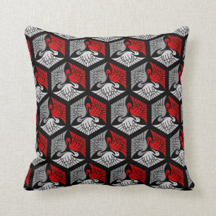 Japanese Cranes, Red, Grey / Grey and Black Throw  Cushion