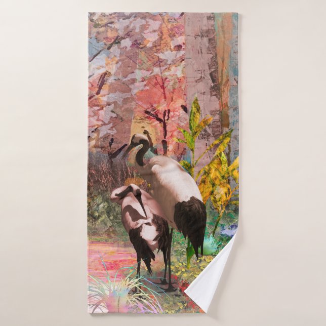 JAPANESE CRANES “Rising Sun” Bath Towel (Bath Towel)