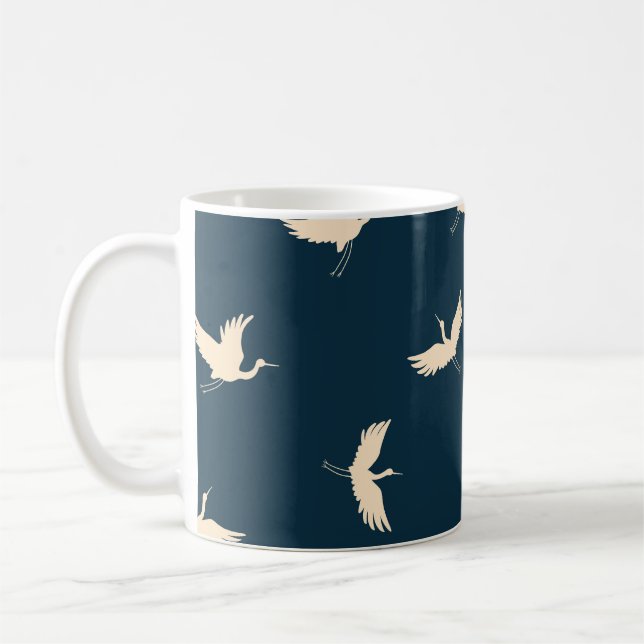 Japanese Cranes Silhouette Vintage Pattern Coffee Mug (Left)