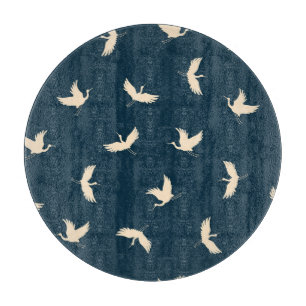 Japanese Cranes Silhouette Vintage Pattern Cutting Board