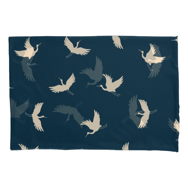 Japanese Cranes Silhouette Vintage Pattern Pillowcase (Front)