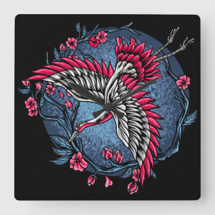 Japanese Cranes Square Wall Clock