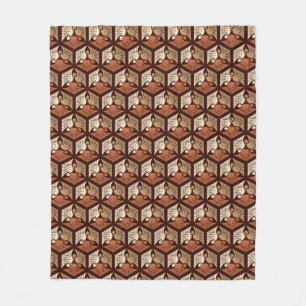 Japanese Cranes, Tan, Rust & Chocolate Brown Fleece Blanket