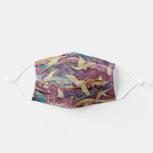 Japanese Cranes Textile Design Purple & Turquoise