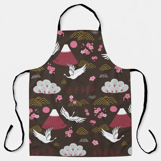 Japanese Cranes: Traditional Seamless Pattern Apron (Front)