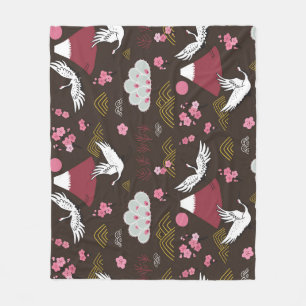 Japanese Cranes: Traditional Seamless Pattern Fleece Blanket