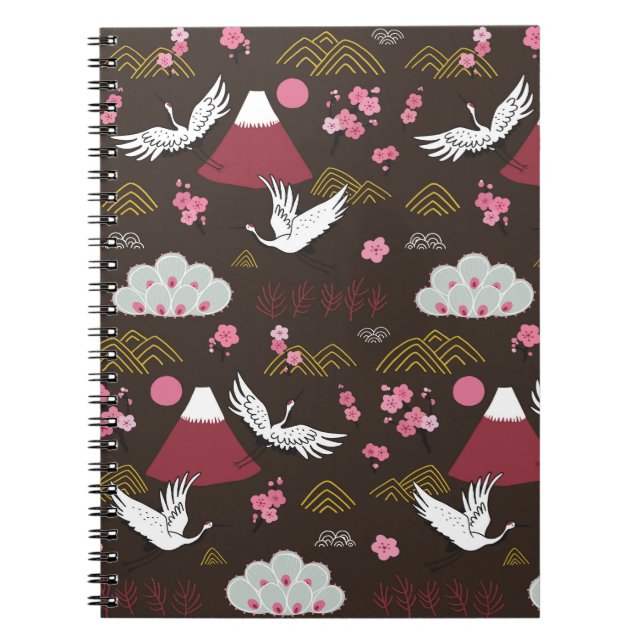 Japanese Cranes: Traditional Seamless Pattern Notebook (Front)