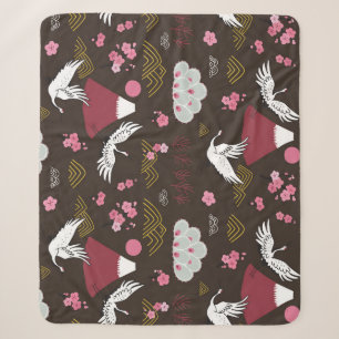 Japanese Cranes: Traditional Seamless Pattern Sherpa Blanket