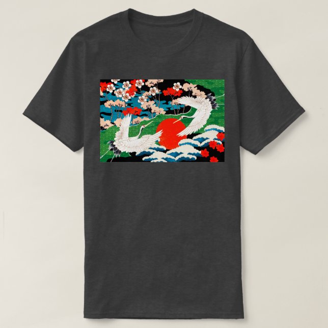 Japanese Cranes Traditional Style Art T-Shirt (Design Front)