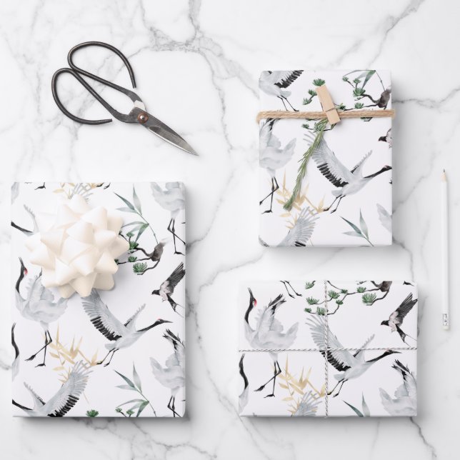 Japanese Cranes Wrapping Paper Sheets (Front)