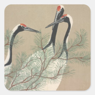JAPANESE CRANES WRAPPING PAPERS ETC. SQUARE STICKER