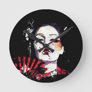 Japanese creepy geisha round clock