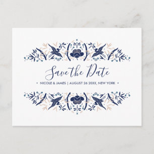 Japanese   Crested ibis Blue Wedding Save the date Announcement Postcard