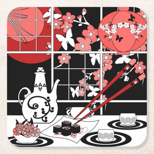 Japanese cuisine square paper coaster (Front)