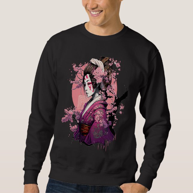 Japanese Culture Samurai Geisha Sakura Cherry Blos Sweatshirt (Front)