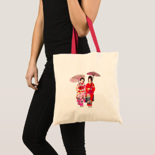 Japanese cute Geisha with pink kimono Tote Bag