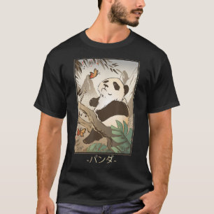 Japanese Cute Panda Bear Butterfly Nature Landscap T-Shirt