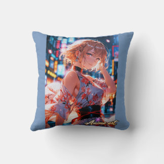 Japanese Cyberpunk Anime Girl Poster | Neon City Cushion
