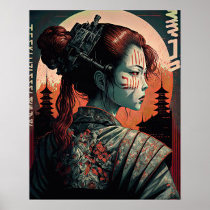 Japanese Cyberpunk Samurai Woman Poster