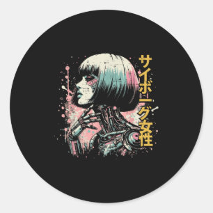 Japanese Cyborg Woman Cyberpunk Art Women Girls Ki Classic Round Sticker