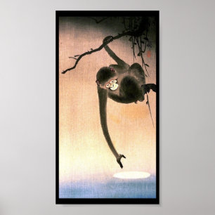 Japanese Dangling Monkey Woodblock Art Ukiyo-E Poster