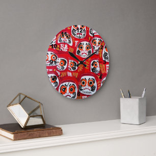 Japanese Daruma Dolls Painting by Alfred Fox Large Clock